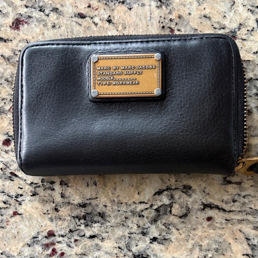 Marc by Marc Jacobs Black Leather Wallet with Gold Plaque